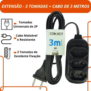 EXTENSÃO CONNECT 3T - 3M PRETA