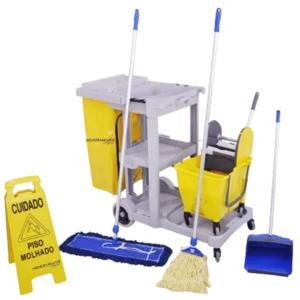 KIT 3 COMPLETO - Carrinho De Limpeza Profissional  Preto