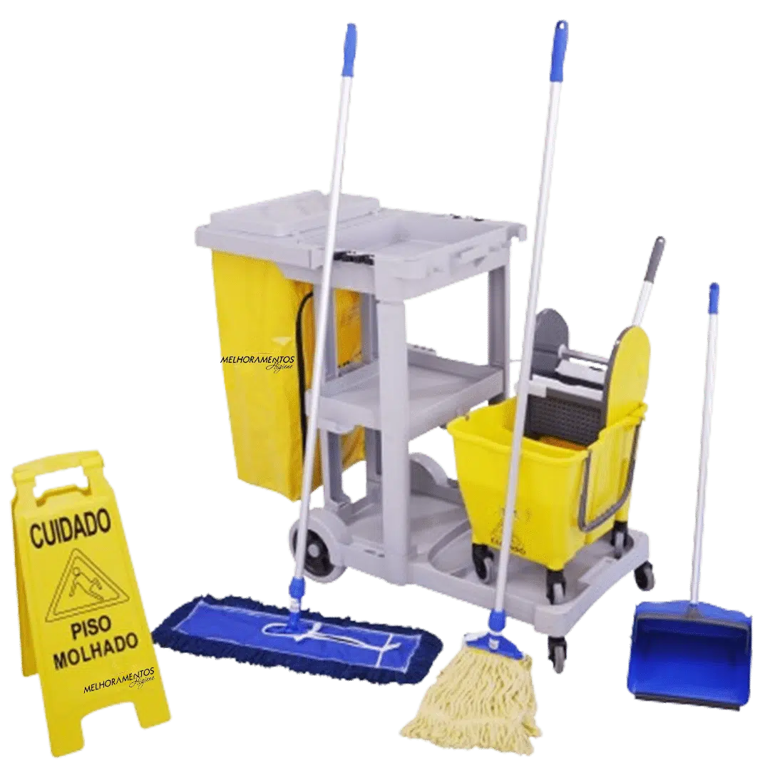 KIT 3 COMPLETO - Carrinho De Limpeza Profissional  Preto
