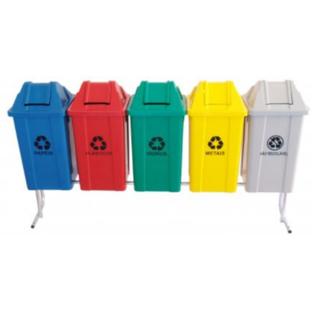 LIXEIRA COLETA SELETIVA PLÁSTICO TVV QUA 60 L CJ 5 SUP JS